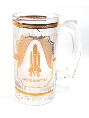 Kennedy Space Center NASA Space Shuttle Glass Beer Mug Stein 22K Gold Culver USA